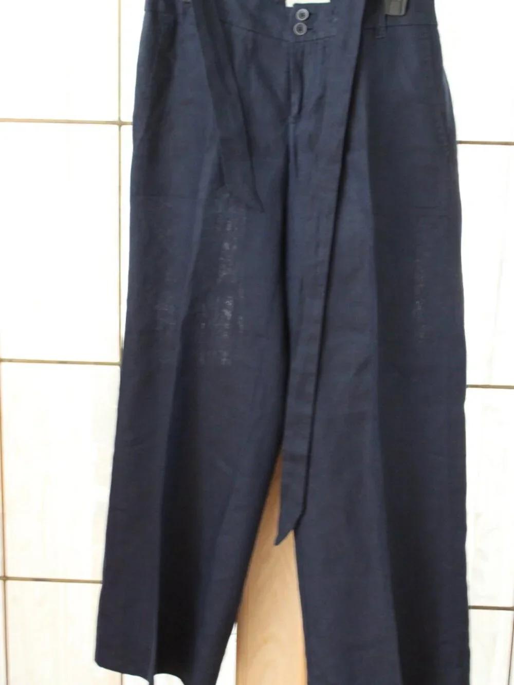 Banana Republic Linen Women Pants S 6 Casual Navy Blue Belt 4 Pockets Straight